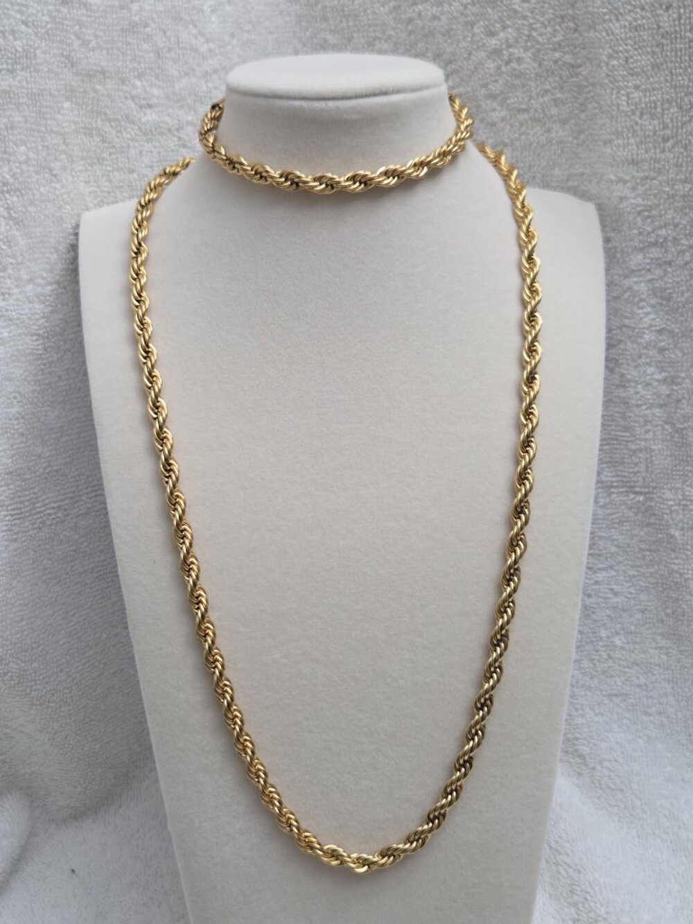 Stainless Steel w/ION Plated Yellow Gold Rope Chain Necklace & Bracelet Set
